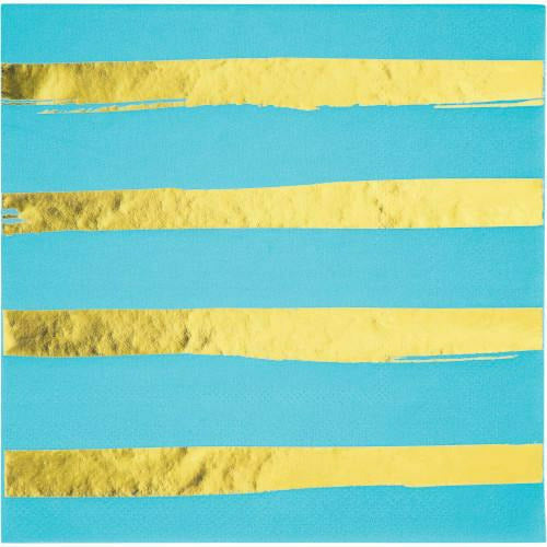 Creative Converting BASIC Bermuda Blue with Gold Foil Lunch Napkins 16ct