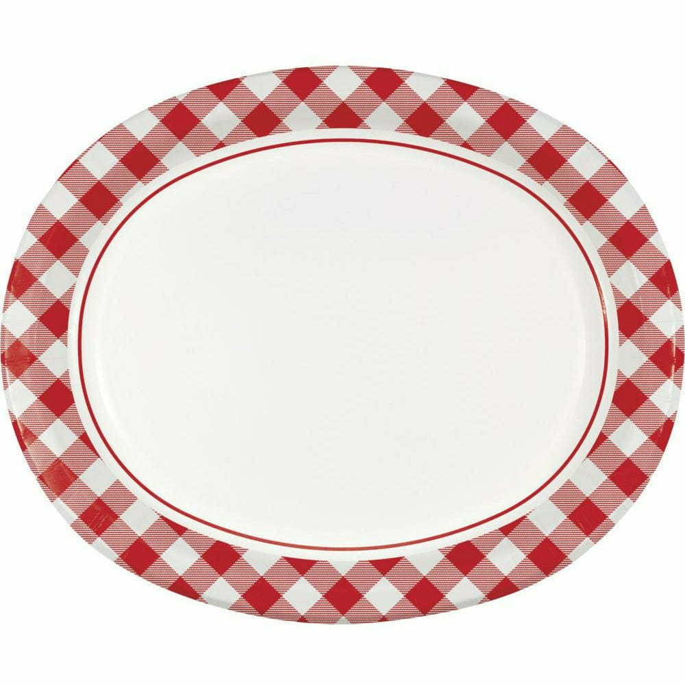 Creative Converting BASIC Classic Gingham Red Oval Platter