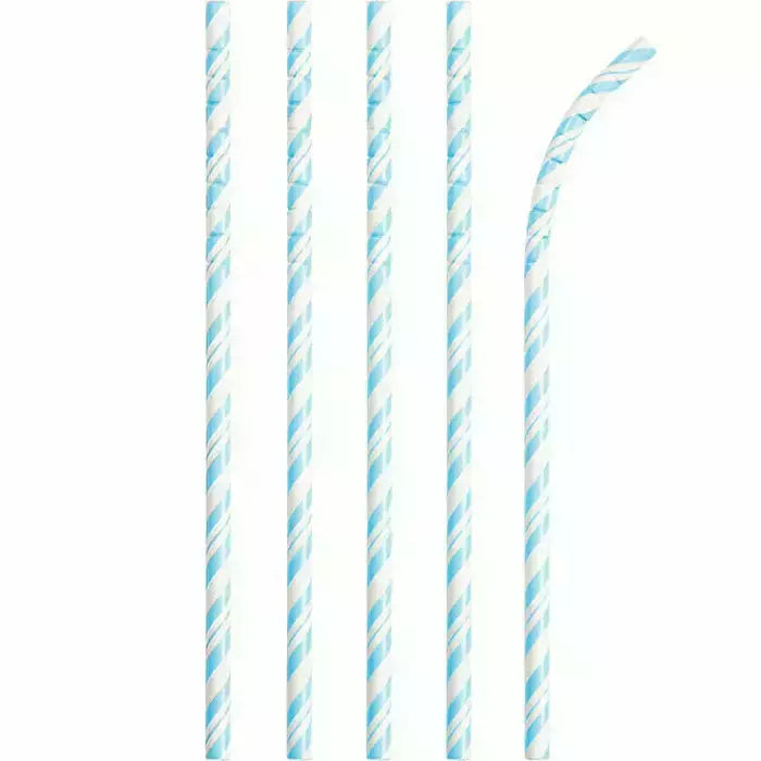 Creative Converting BASIC Pastel Blue Striped Paper Straws