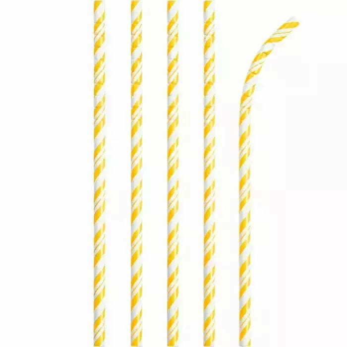 Creative Converting BASIC School Bus Yellow Striped Paper Straws
