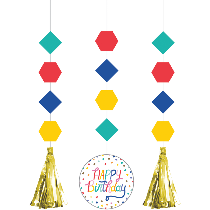 Creative Converting BIRTHDAY Birthday Confetti Hanging Cutouts with Tassels