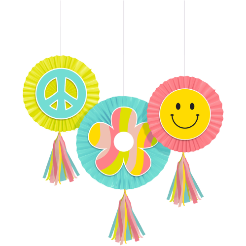 Creative Converting BIRTHDAY FLOWER POWER HANGING PAPER FANS WITH TASSELS