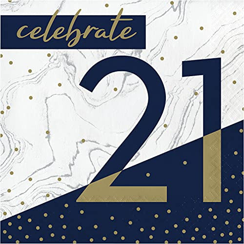 Creative Converting BIRTHDAY Navy and Gold 21st Birthday Napkins