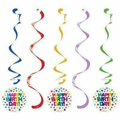 Creative Converting BIRTHDAY Rainbow Happy Birthday Swirl Decorations 5ct