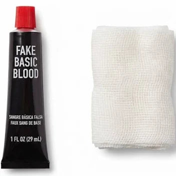 Blood with Gauze Details: 1 oz Fake Blood Gauze