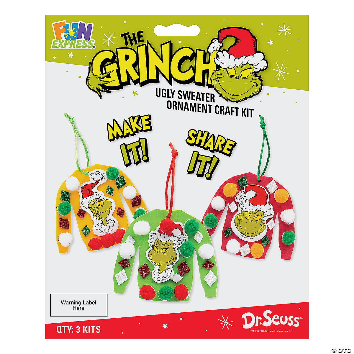 Dr. Seuss The Grinch Ugly Christmas Sweater Ornament Craft Kit Packs