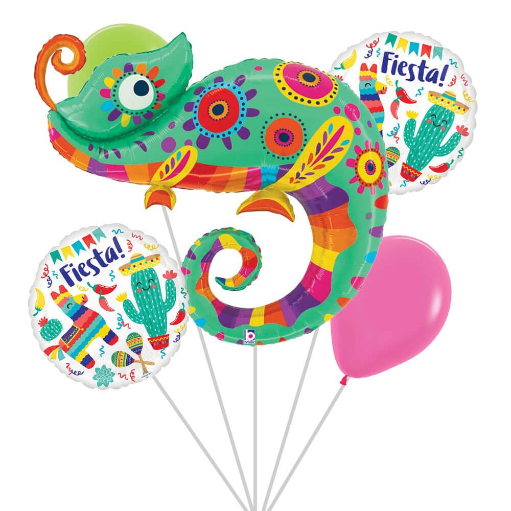 Festive Chameleon Foil Balloon Bouquet, 5pc