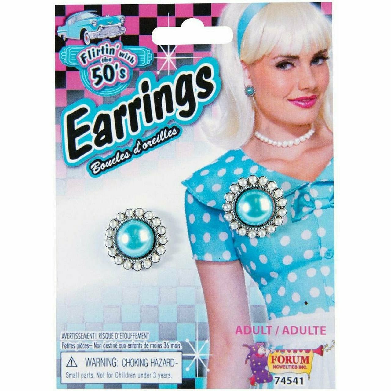 FORUM NOVELTIES INC. COSTUMES: ACCESSORIES Flirty 50's Round Earrings - Teal