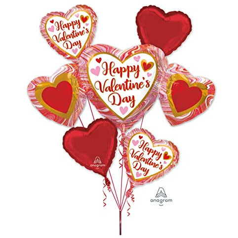 Forum SKD Party HOLIDAY: VALENTINES Happy Valentine's Day Marble Heart Trio Mylar Party Foil Balloon Bouquet