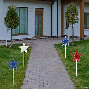 FUN EXPRESS HOLIDAY: PATRIOTIC 4ct Americana Stars 4th of July Pathway Marker Lawn Stakes Clear Lights