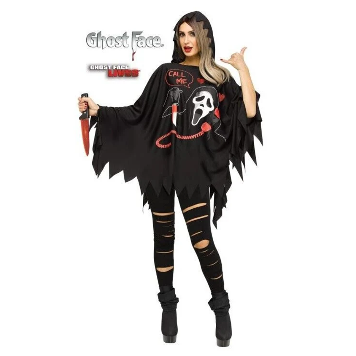Hooded Ghost Face® Poncho - Adult