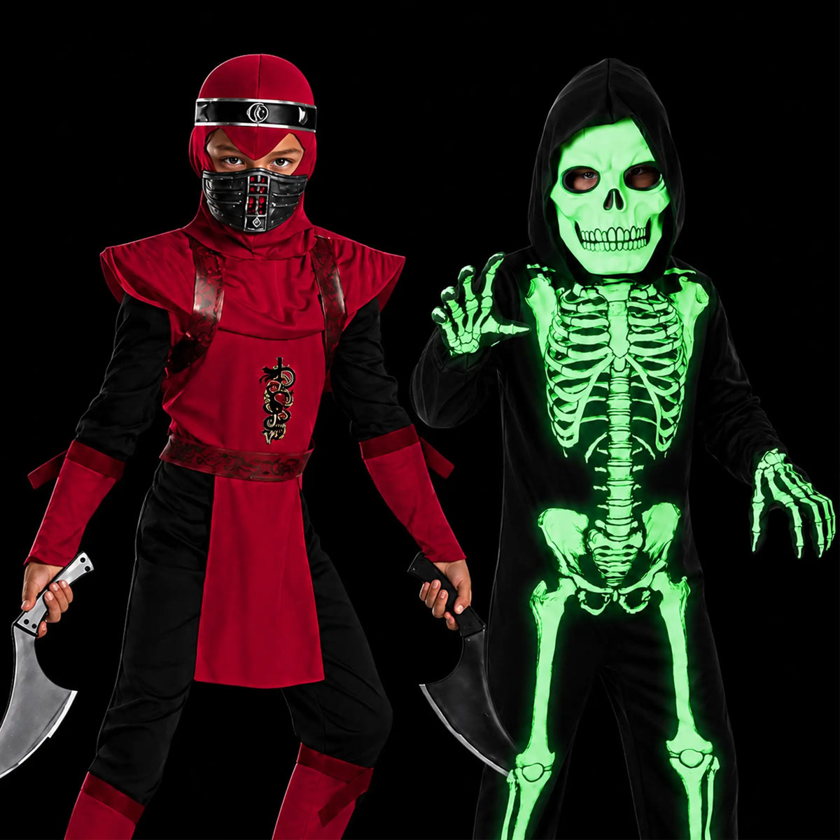ninja and glow in dark skeleton boys costumes 