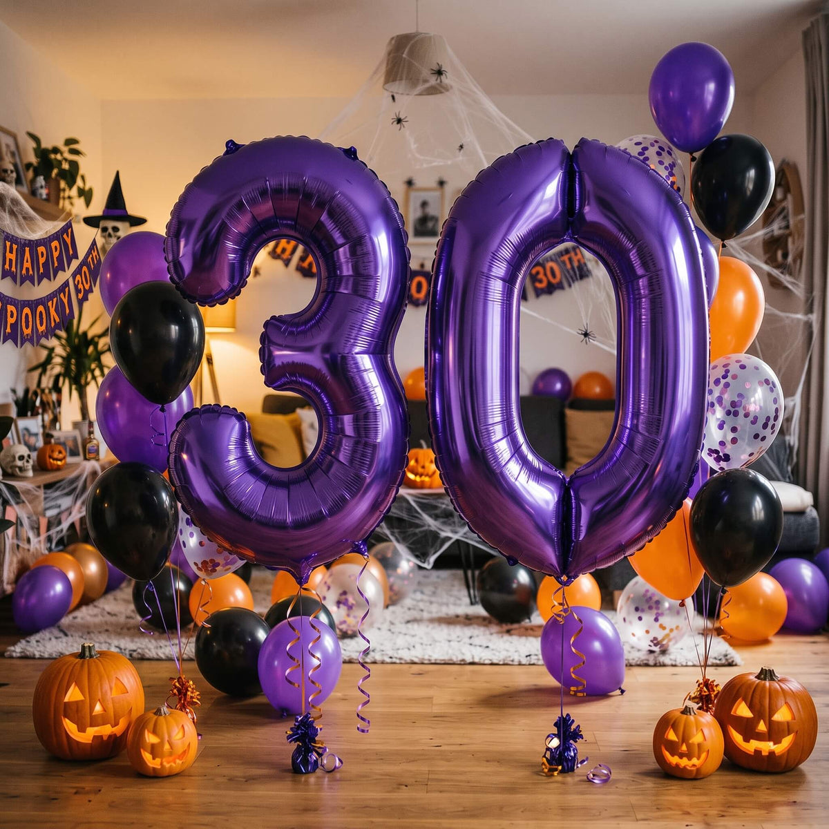 purple number balloons for halloween party