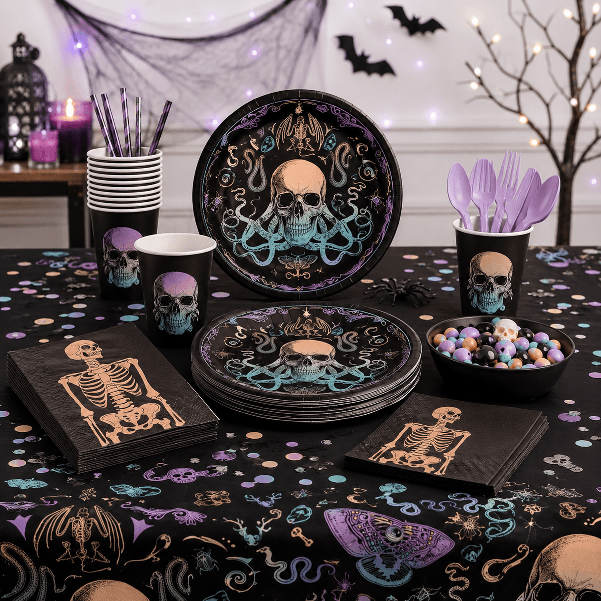 skull and bones halloween tableware