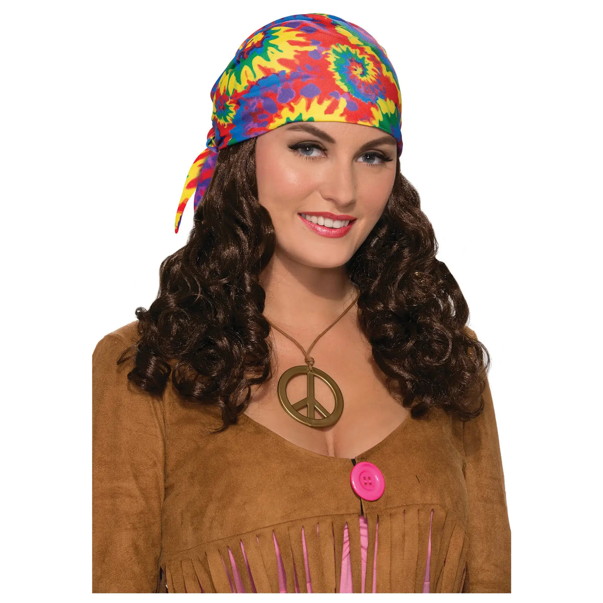 Hippie Head Scarf With Wig Brown