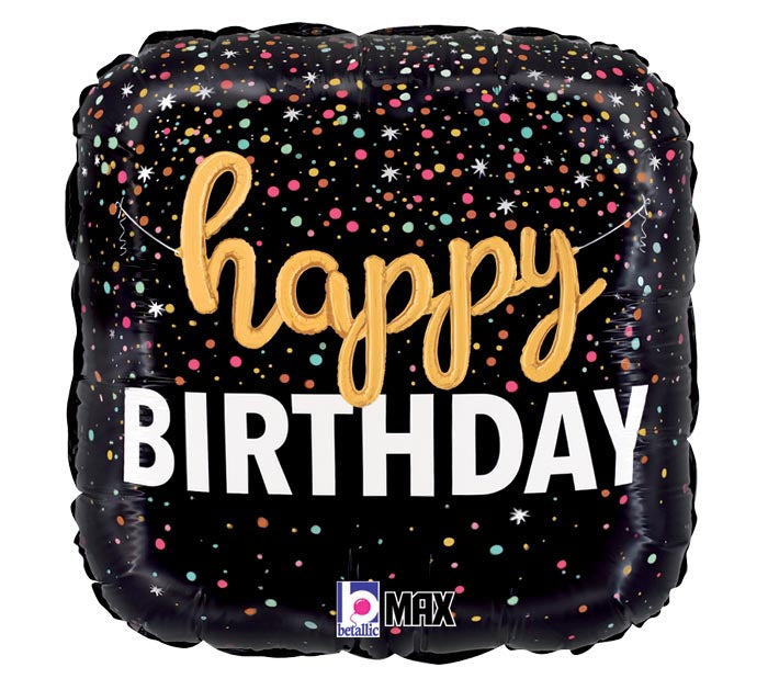 290 18" Birthday Script Confetti Square Foil