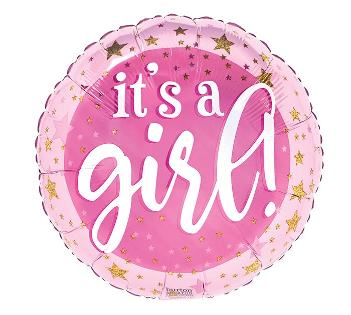 956 17" It's A Girl Pink & Gold Stars Foil