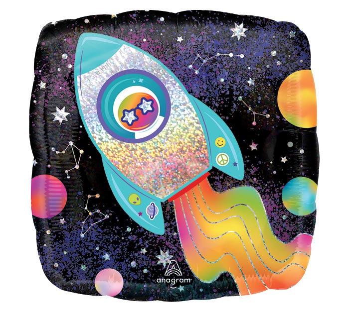 547 17" Outer Space Rocket Square Foil