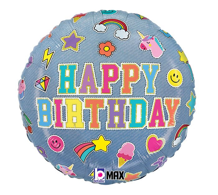 383 18" Birthday Denim Patches Foil