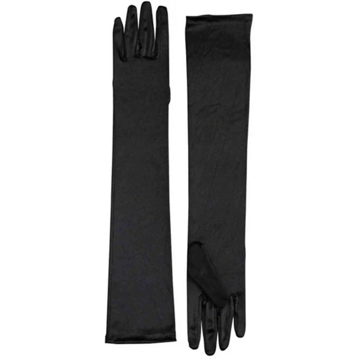 Long Satin Gloves - Black