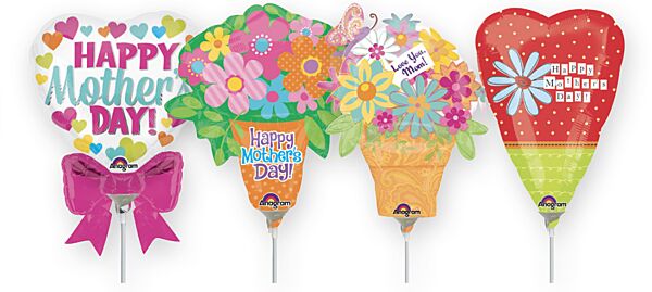 Mayflower Distributing BALLOONS 14" Air Filled - Mom's Day Balloons On A Stick