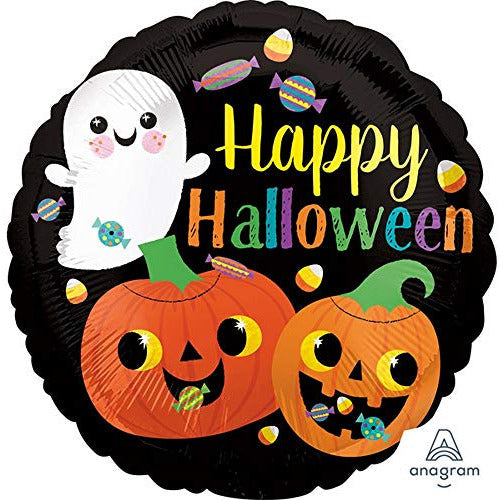 Mayflower Distributing BALLOONS 18&quot; Ghost and Happy Pumpkins Candy Treats Foil Balloon