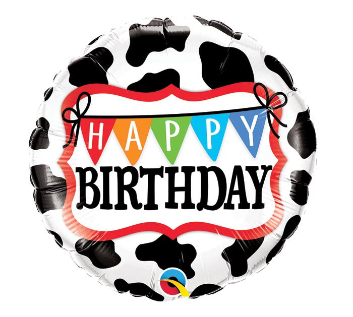 Mayflower Distributing BALLOONS 18&quot; Happy Birthday Holstein Cow Foil Balloon