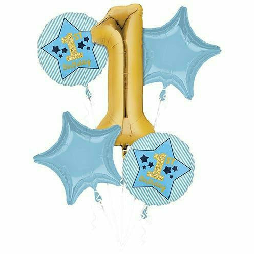 Mayflower Distributing BALLOONS 296  Boy 1st Birthday Blue & Gold Balloon Bouquet