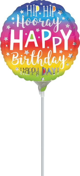 Mayflower Distributing BALLOONS 4&quot; Air Filled - Hip Hip Hooray Happy Birthday Happy Day Balloon On A Stick