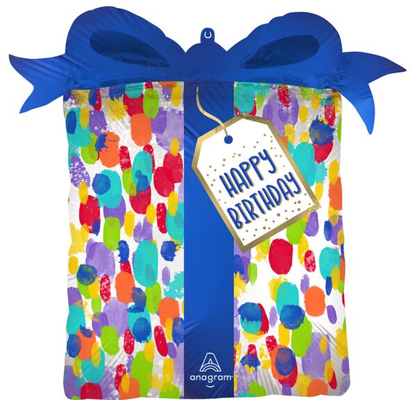 Mayflower Distributing BALLOONS 642 27&quot; Satin Painterly Dots Birthday Foil Balloon