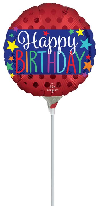 Mayflower Distributing BALLOONS 9" Satin Happy Birthday Banner Balloon On A Stick