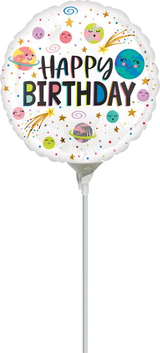 Mayflower Distributing BALLOONS 9&quot; Smile Galaxy Happy Birthday Balloon On A Stick