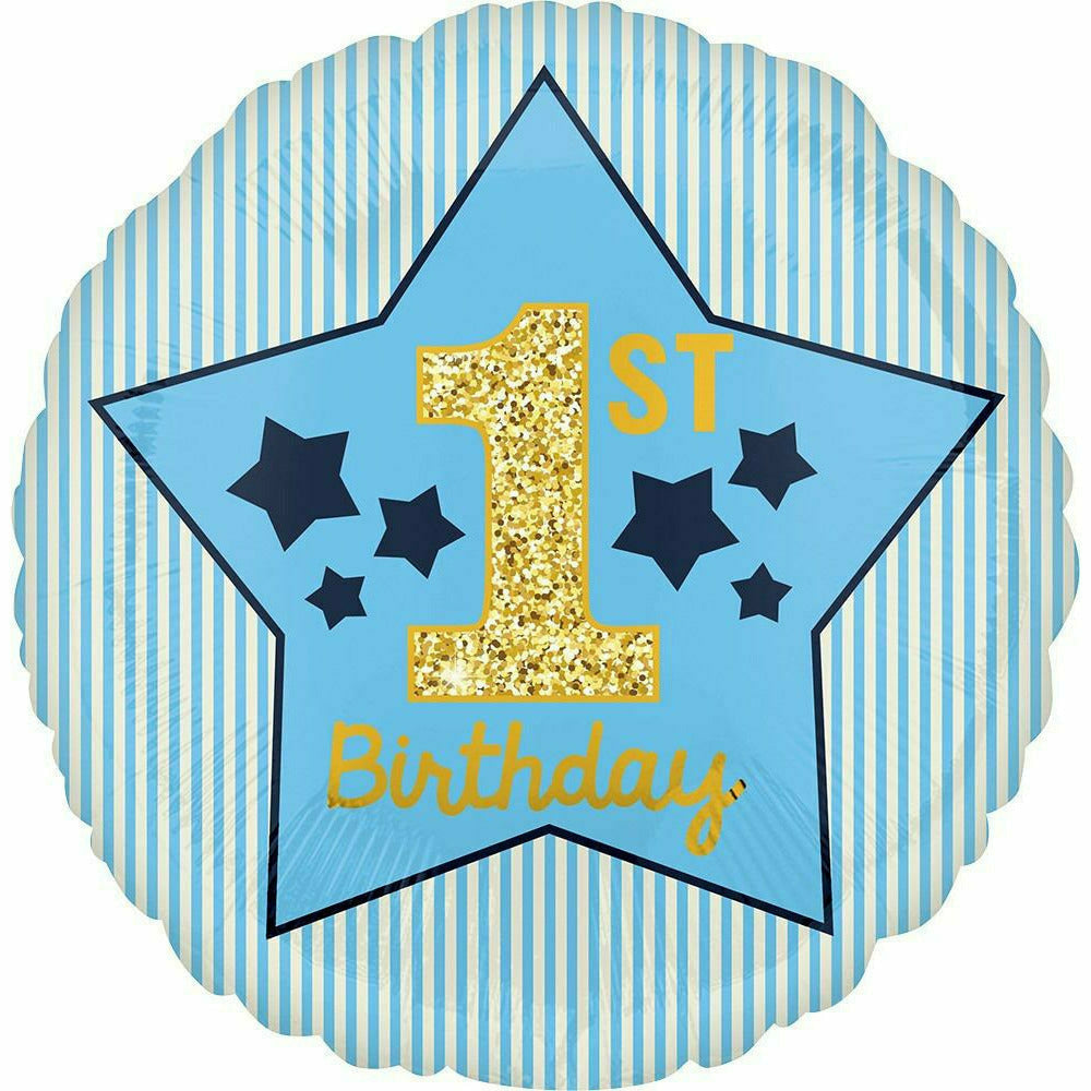Mayflower Distributing BALLOONS B001 17" Boy 1st Birthday Blue/Gold Foil