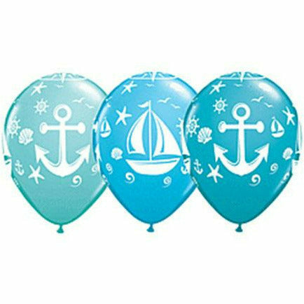 Mayflower Distributing BALLOONS Helium Filled Nautical Sailboat / Anchor Mixed Assortment Latex Balloon 1ct, 11"