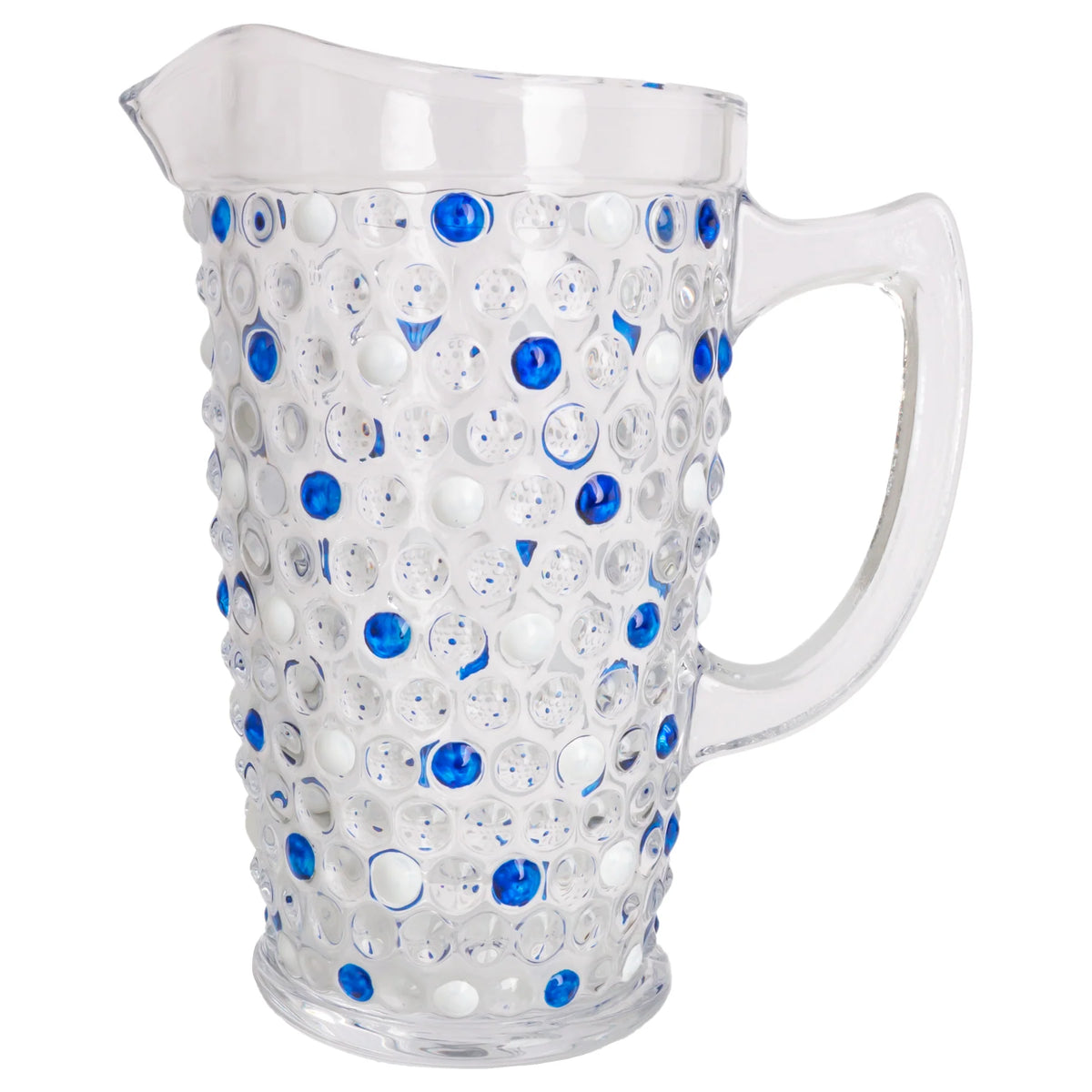 Blue & White Hobnail Glass Pitcher