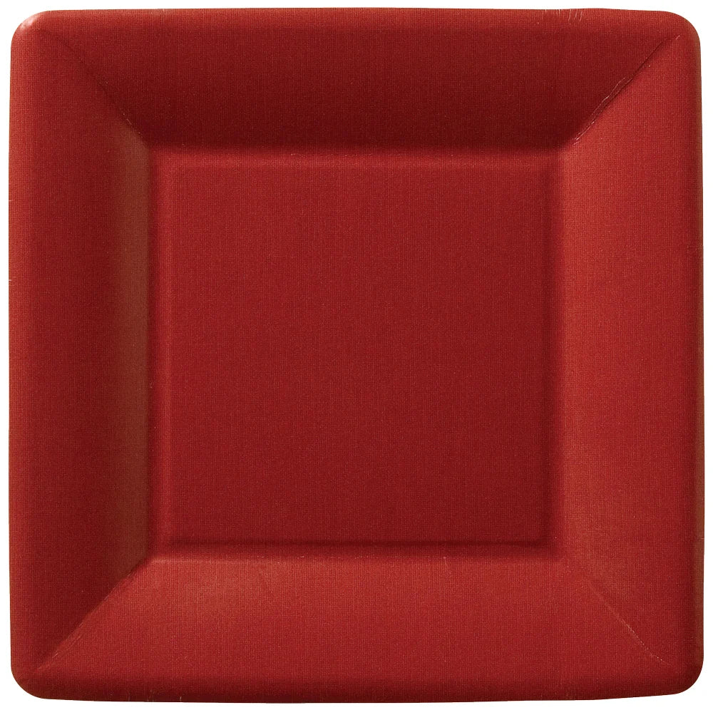 Classic Linen Square Dessert Plate - Dark Red