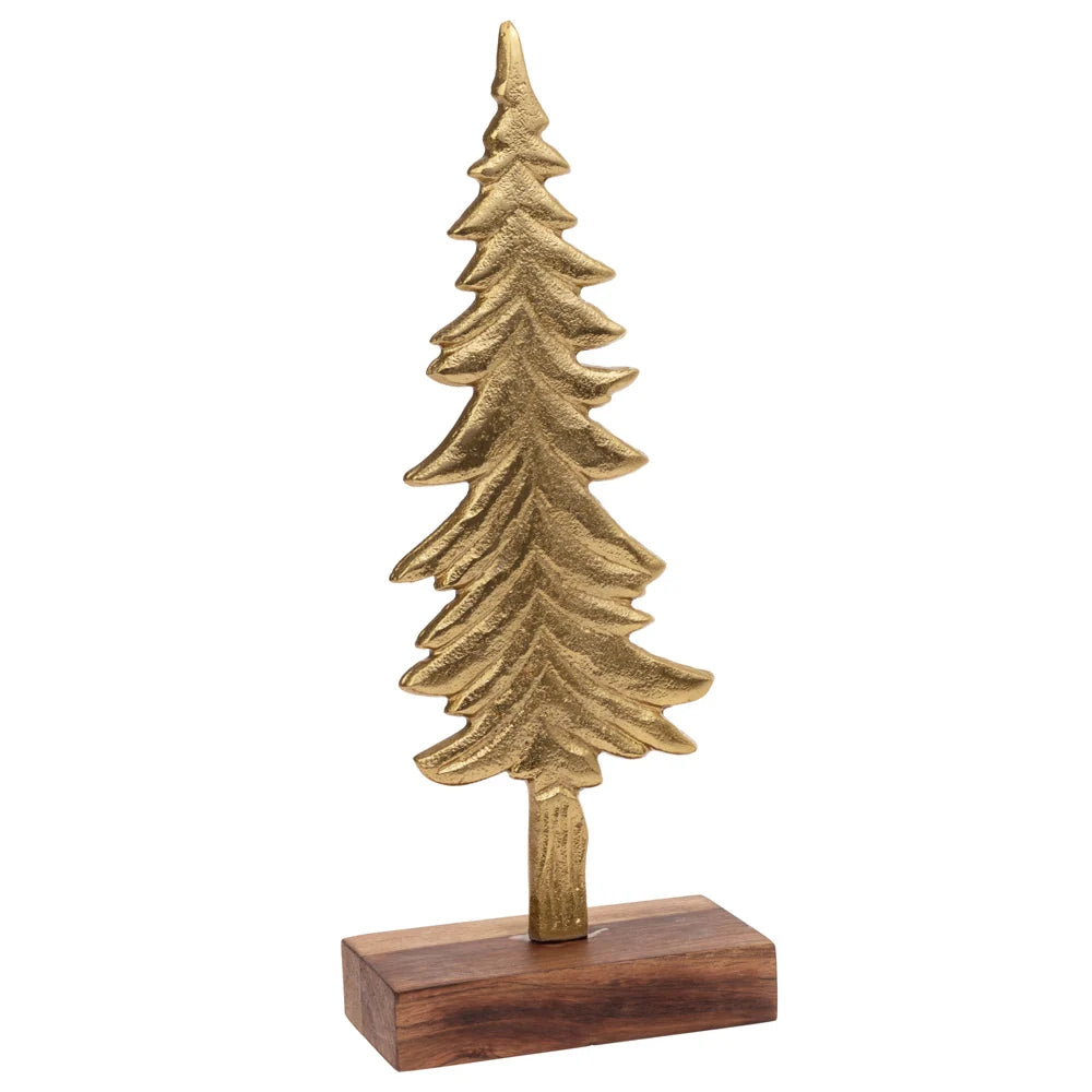 Large Gilded Gold Spruce Tree On Wood Base