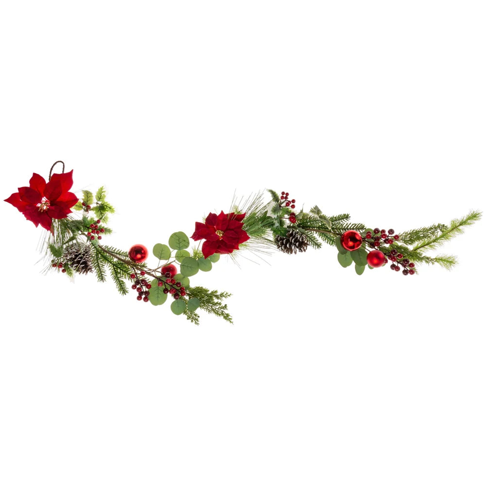 Holly and Ivy Red Poinsettia Garland