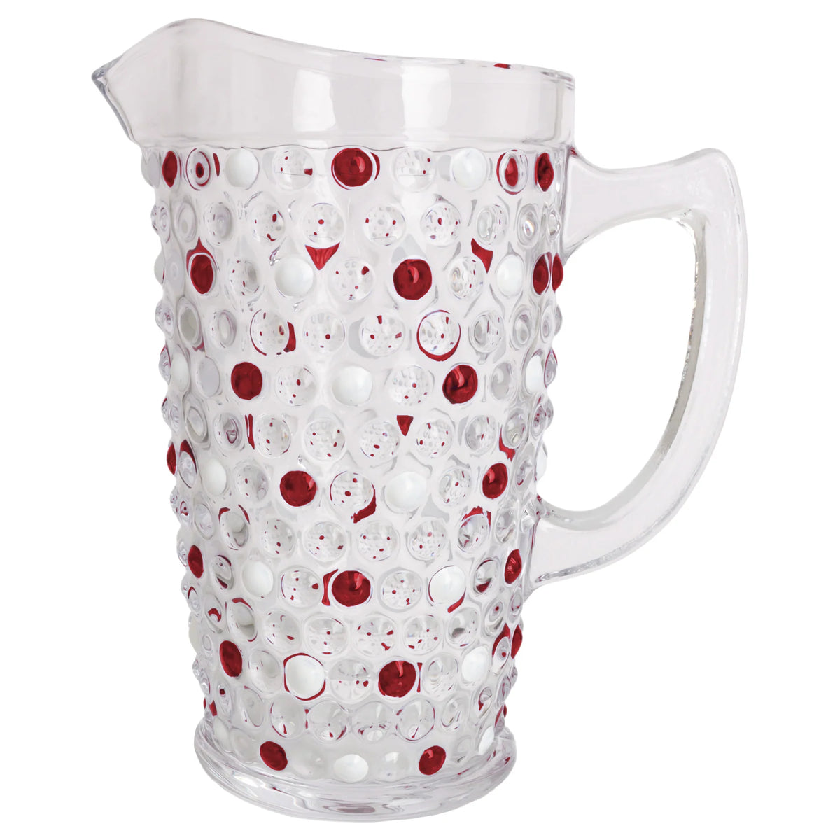 Red &amp; White Hobnail Glass Pitcher