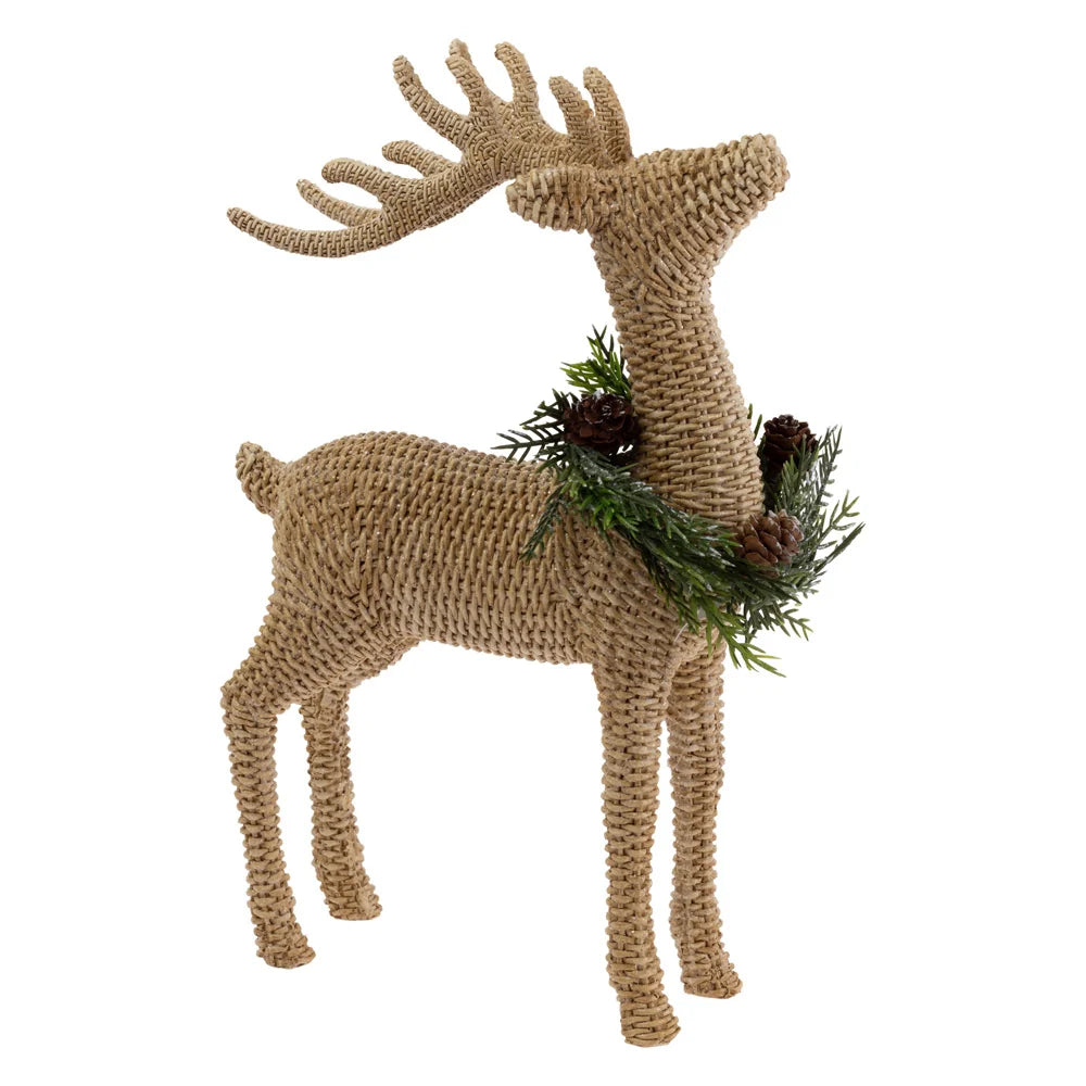 Basket Weave Standing Deer With Wreath