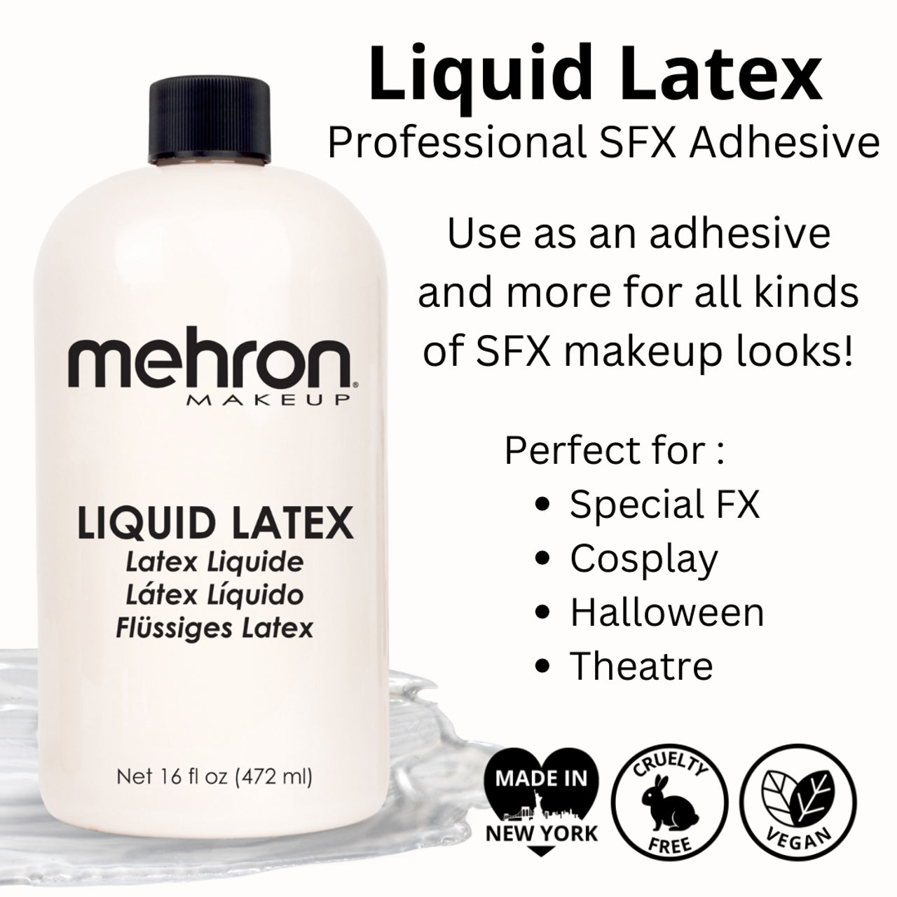 1 Oz Halloween White Makeup Liquid Latex for Adult and Kids-White