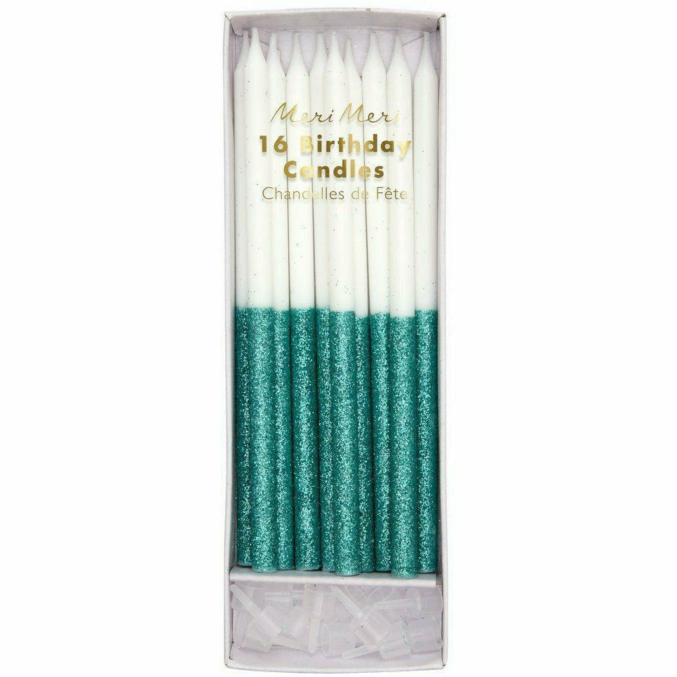 Meri Meri CANDLES Green Glitter Dipped Candles