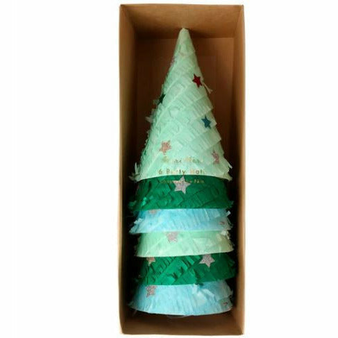 Meri Meri HOLIDAY: CHRISTMAS Fringed Christmas Tree Party Hats (x 6)