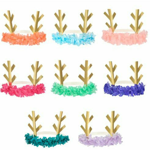 Meri Meri HOLIDAY: CHRISTMAS Reindeer Fringe Antler Headbands (x 8)