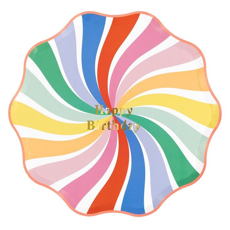Rainbow Swirl Happy Birthday Dinner Plates (x 8)