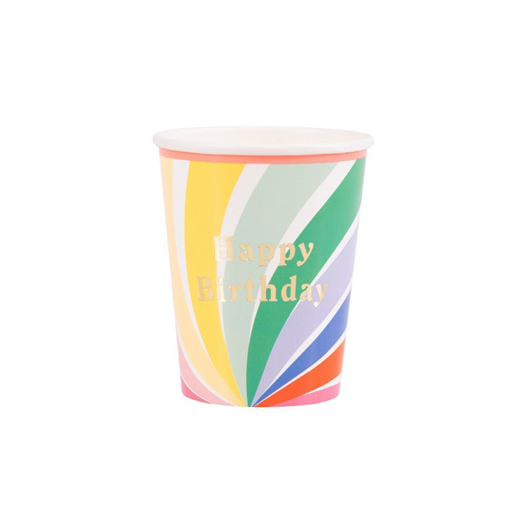 Rainbow Swirl Happy Birthday Cups (x 8)