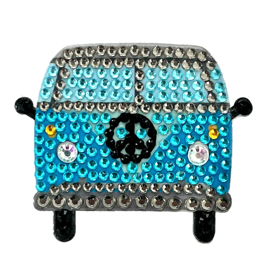 Blue Hippie Van Collectable Rhinestone Sticker - StickerBeans