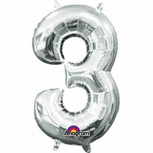 Nikki's Balloons BALLOONS 3 16" Silver Number Air-Filled Mylar Balloon