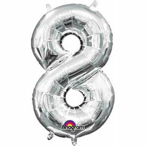Nikki's Balloons BALLOONS 8 16" Silver Number Air-Filled Mylar Balloon