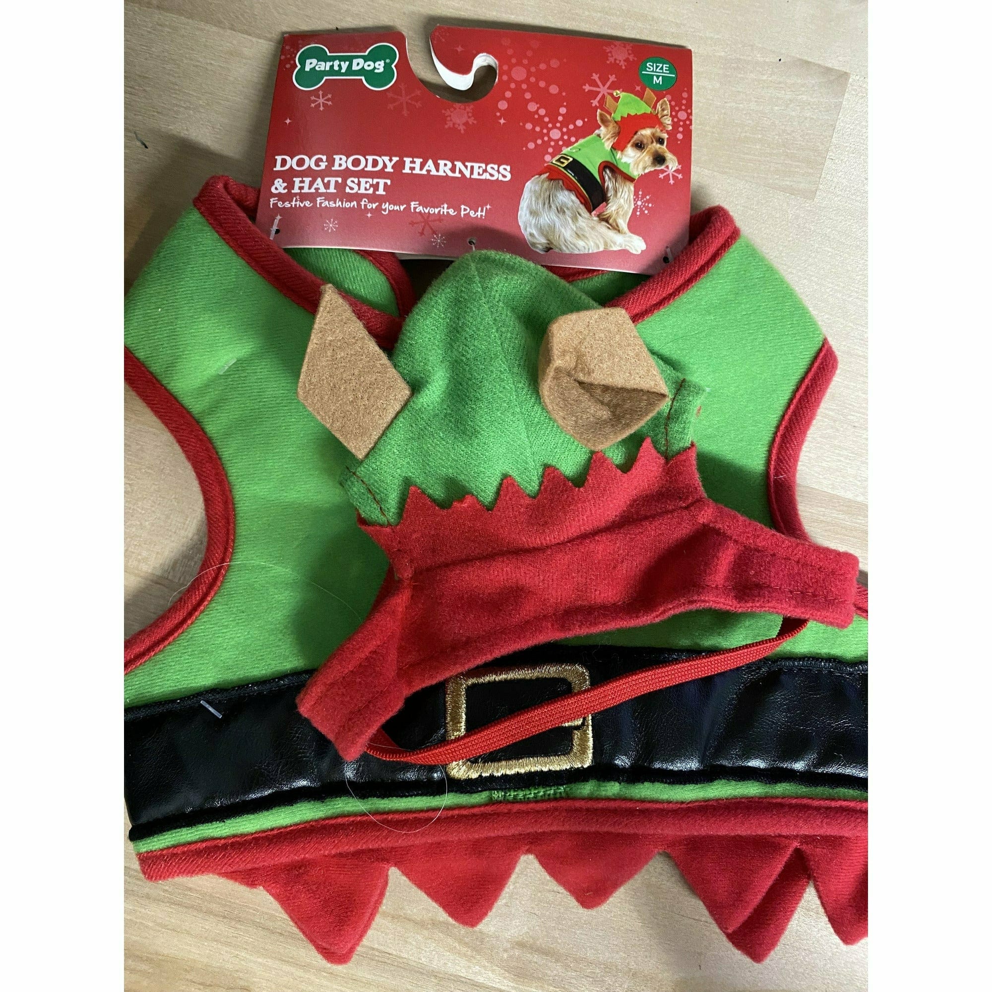Party Dog HOLIDAY: CHRISTMAS Dog Body Harness and Hat Set Elf